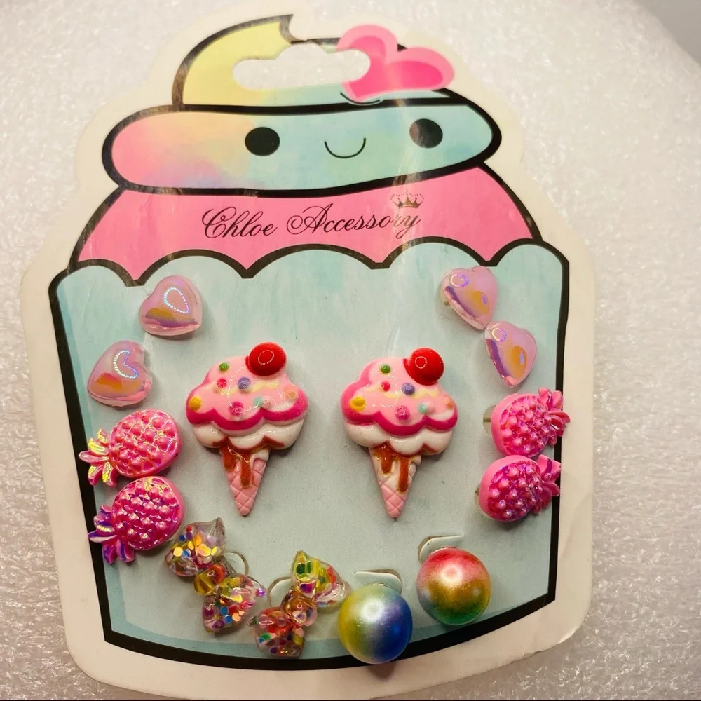 Earrings Kids Unicorn Cup cakes Pineapples Hearts and more! 14 Pairs Pie…